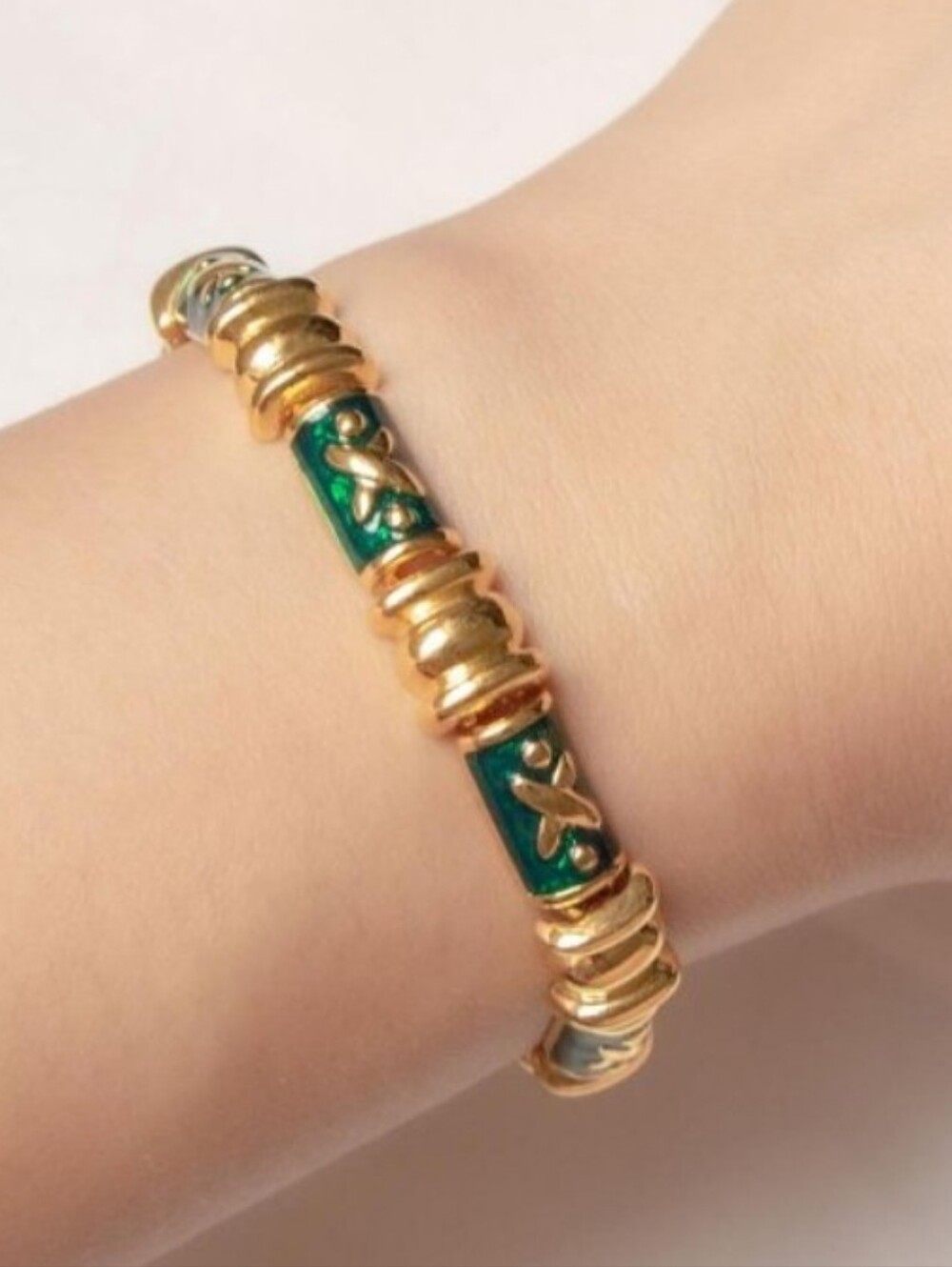 Joan Rivers Green Enamel "X" Bracelet.